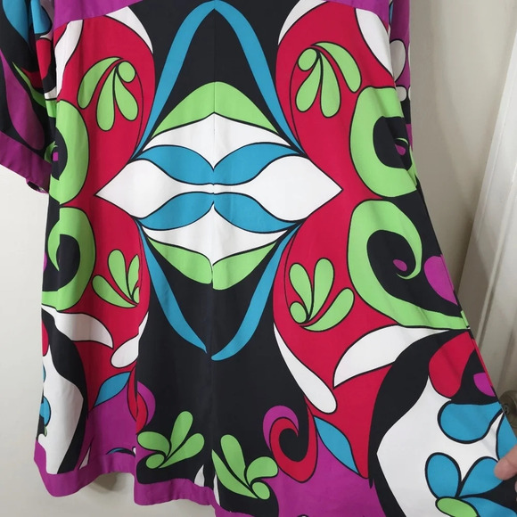 NICOLE MILLER 3/4 Sleeves Vibrant Colorful Retro Boho Dress with Waist Tie, 14 - Picture 9 of 15